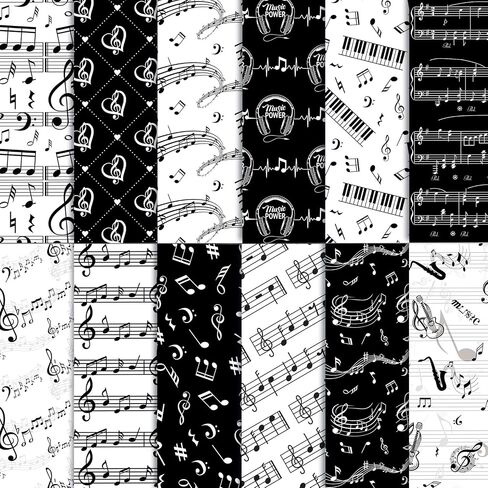 Konsait 24 Sheets Music Scrapbook Paper 12x12, Double Sided Music Note Pattern Paper Black and White Cardstock Craft Papers for Card Making Origami Papers Scrapbook Supplies in Saudi Arabia