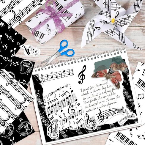 Konsait 24 Sheets Music Scrapbook Paper 12x12, Double Sided Music Note Pattern Paper Black and White Cardstock Craft Papers for Card Making Origami Papers Scrapbook Supplies in Saudi Arabia