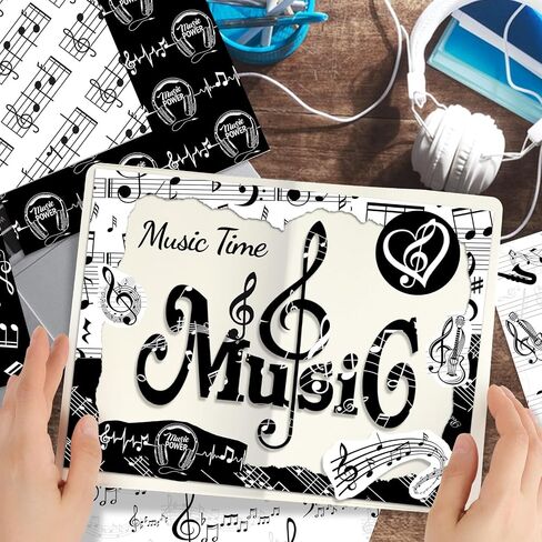 Konsait 24 Sheets Music Scrapbook Paper 12x12, Double Sided Music Note Pattern Paper Black and White Cardstock Craft Papers for Card Making Origami Papers Scrapbook Supplies in Saudi Arabia