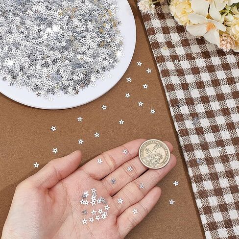 About 10000Pcs Silver Star Sequins Mini Hollow Star Sequins Embroidery Tiny Sew on Sequin with Holes DIY Loose Sequin for Sewing Dolls Jewelry Making Crafts Party Wedding Decorations in Saudi Arabia