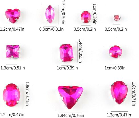 Sew On Rhinestones, OEMOO 130PCS Sew On Glass Rhinestone Metal Back Prong Setting Sewing Sliver Claw Rhinestone Mixed Shapes for Costume, Clothes, Earring, Belt and Shoes (Pink) in Kuwait