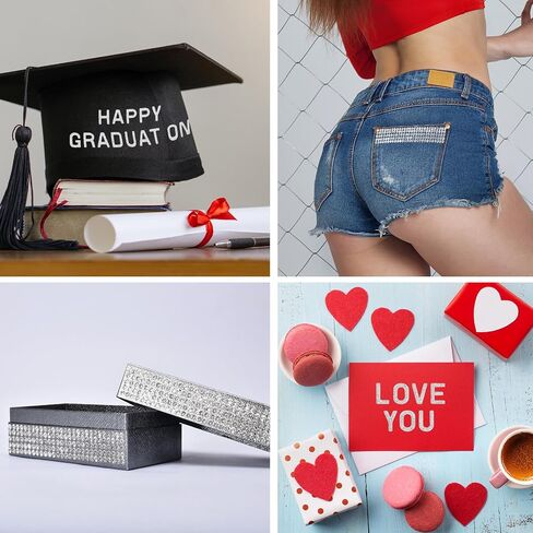 Suncalla 130 PCS ملصقات رسائل من الفضة الكريستالية راينستون 5 لفات لفة من الذاتي الماس لرقال الراين ، DIY بليتر بريق ملصق ألغام ألغام للملابس للحرف اليدوية للسيارة الزفاف in Kuwait