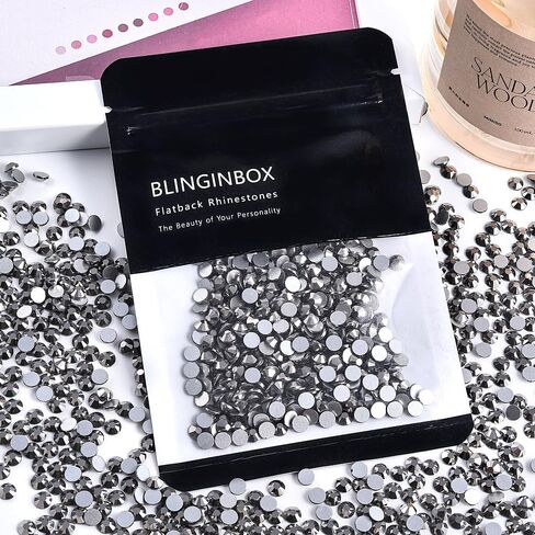 Blinginbox Hematite Glass Rhinestones Crystal Flatback Gemstones for Crafts Nails Makeup Bags and Shoes Decoration.(SS16/1440pcs) in Kuwait