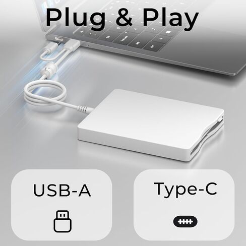 محرك أقراص مرن USB، محرك أقراص مرنة خارجي 3.5 بوصة USB ونوع C محمول 1.44 ميجابايت التوصيل والتشغيل FDD للكمبيوتر الشخصي Windows XP 7 8 10 11 in Kuwait