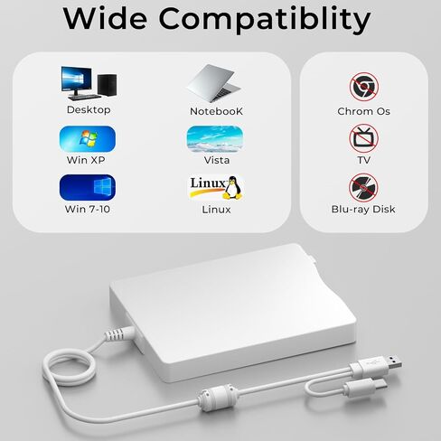 محرك أقراص مرن USB، محرك أقراص مرنة خارجي 3.5 بوصة USB ونوع C محمول 1.44 ميجابايت التوصيل والتشغيل FDD للكمبيوتر الشخصي Windows XP 7 8 10 11 in Kuwait