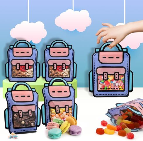 eonsui 30pcs حقيبة كاريكاتورية على شكل حقيبة تحمل على شكل حقيبة تحمل على شكل حقيبة ظهر مع مقابض لأطفال عيد ميلاد ، والعودة إلى اللوازم المدرسية ، والاستحمام الطفل ، والحفلات ، وملف الهدايا القابلة لإعادة الاستخدام للحلوى ، والوجبات الخفيفة ، والشوكولاتة in Kuwait