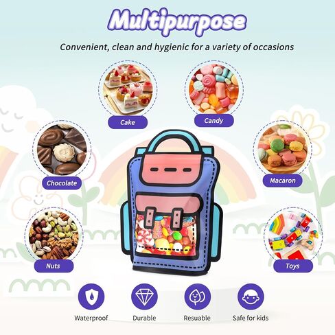 eonsui 30pcs حقيبة كاريكاتورية على شكل حقيبة تحمل على شكل حقيبة تحمل على شكل حقيبة ظهر مع مقابض لأطفال عيد ميلاد ، والعودة إلى اللوازم المدرسية ، والاستحمام الطفل ، والحفلات ، وملف الهدايا القابلة لإعادة الاستخدام للحلوى ، والوجبات الخفيفة ، والشوكولاتة in Kuwait