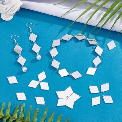 PH Pandahall 300pcs خياطة على المرايا ، مرآة أكريليك الفضة مرآة Rhombus Mirror DIY راينستون راينستون 2 حفرة مرآة قطعة فضفاض in Saudi Arabia
