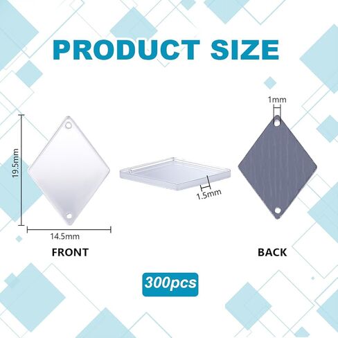 PH Pandahall 300pcs خياطة على المرايا ، مرآة أكريليك الفضة مرآة Rhombus Mirror DIY راينستون راينستون 2 حفرة مرآة قطعة فضفاض in Saudi Arabia