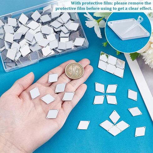 PH Pandahall 300pcs خياطة على المرايا ، مرآة أكريليك الفضة مرآة Rhombus Mirror DIY راينستون راينستون 2 حفرة مرآة قطعة فضفاض in Saudi Arabia