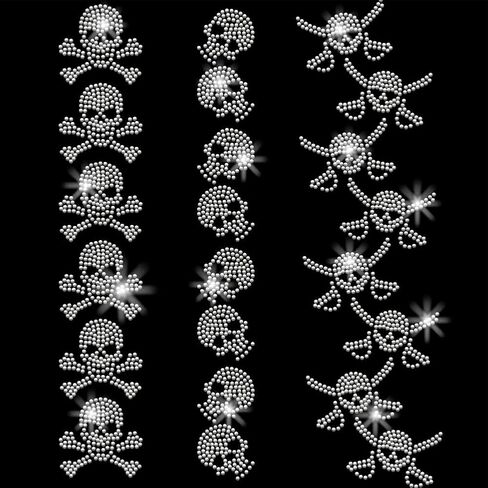 SUPERDANT Skull Stripes Crystal Rhinestone Decals Skull Rhinestone Transfers Patches Halloween Iron on Applique Diamond Heat Transfer Sticker for Halloween Clothing Decoration in Saudi Arabia