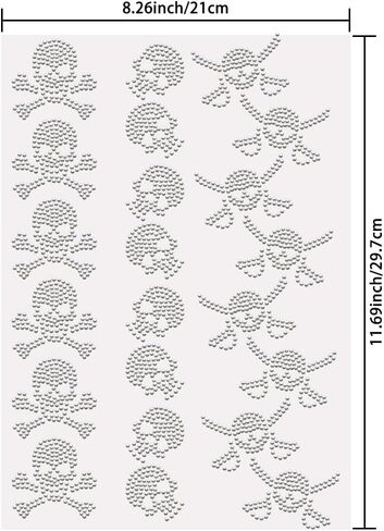 SUPERDANT Skull Stripes Crystal Rhinestone Decals Skull Rhinestone Transfers Patches Halloween Iron on Applique Diamond Heat Transfer Sticker for Halloween Clothing Decoration in Saudi Arabia