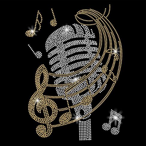 SUPERDANT Microphone Iron on Rhinestones Music Notes Bling Glass Rhinestone Decals DIY Hotfix Transfer Stickers Crystal Heat Rhinestone Patches for T-Shirt Clothing Hoodies Art Craft Decor Gifts in Saudi Arabia