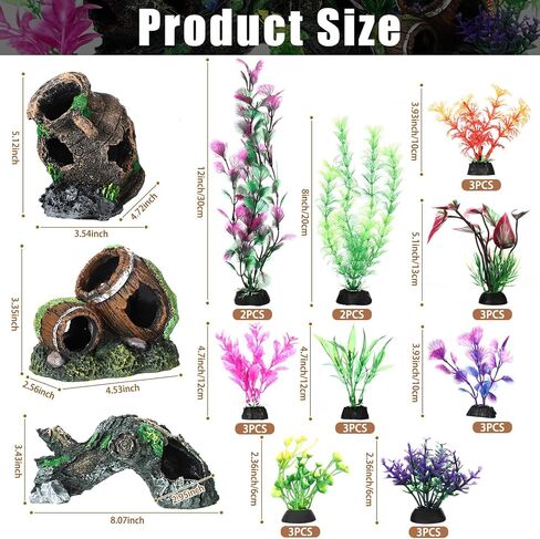 28 Pack Large Fish Tank Decorations Aquarium Decorations Artificial Aquarium Plants Betta Fish Tank Accessories Kit Broken Barrel Jar Hollow Tree Trunk Ornament in Saudi Arabia