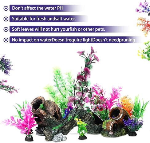 28 Pack Large Fish Tank Decorations Aquarium Decorations Artificial Aquarium Plants Betta Fish Tank Accessories Kit Broken Barrel Jar Hollow Tree Trunk Ornament in Saudi Arabia