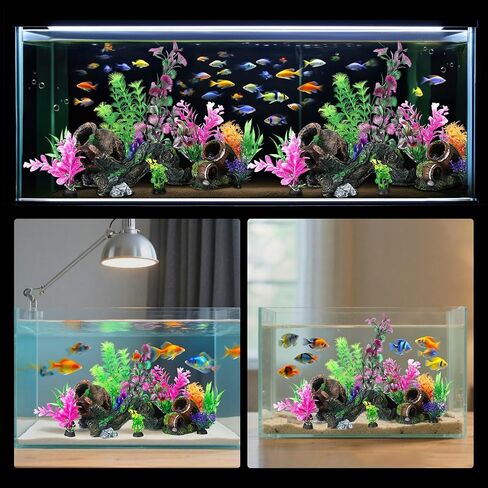 28 Pack Large Fish Tank Decorations Aquarium Decorations Artificial Aquarium Plants Betta Fish Tank Accessories Kit Broken Barrel Jar Hollow Tree Trunk Ornament in Saudi Arabia