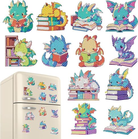 Refrigerator Diamond Art Magnets - 12 PCS DIY Dragon Diamond Painting Fridge Magnets with Dragon Pattern Gem Art Craft Home Cabinet Decors Birthday Gift for Adults Beginners in Saudi Arabia