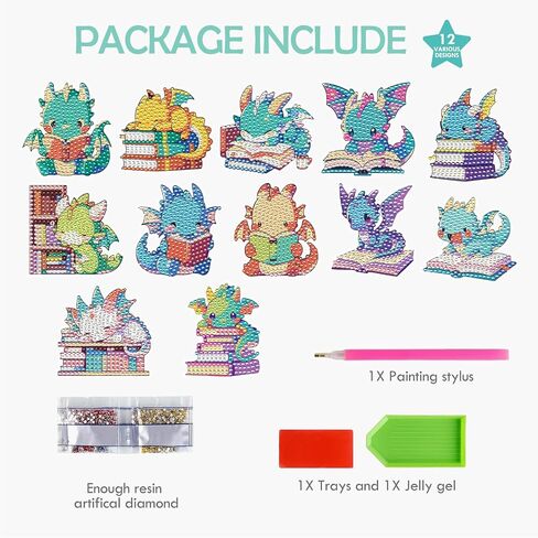 Refrigerator Diamond Art Magnets - 12 PCS DIY Dragon Diamond Painting Fridge Magnets with Dragon Pattern Gem Art Craft Home Cabinet Decors Birthday Gift for Adults Beginners in Saudi Arabia