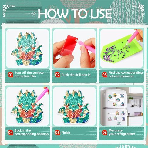 Refrigerator Diamond Art Magnets - 12 PCS DIY Dragon Diamond Painting Fridge Magnets with Dragon Pattern Gem Art Craft Home Cabinet Decors Birthday Gift for Adults Beginners in Saudi Arabia