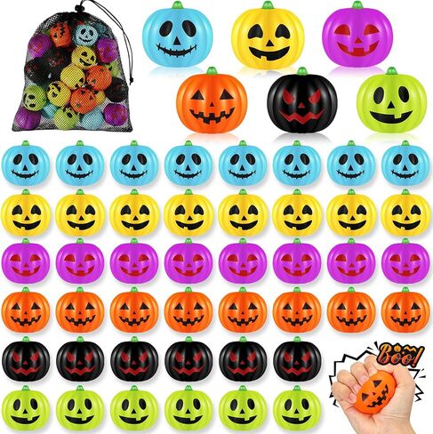 Libima 50 PCS Halloween Pumpkin Calls Balls Ball Colortull Leaff Leaft Ball Mini Foam Squeeze Ball Party Toy مع حقيبة تخزين لحفلة هالوين حشو مدرسة الكرنفال in Saudi Arabia