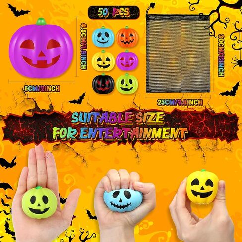 Libima 50 PCS Halloween Pumpkin Calls Balls Ball Colortull Leaff Leaft Ball Mini Foam Squeeze Ball Party Toy مع حقيبة تخزين لحفلة هالوين حشو مدرسة الكرنفال in Saudi Arabia
