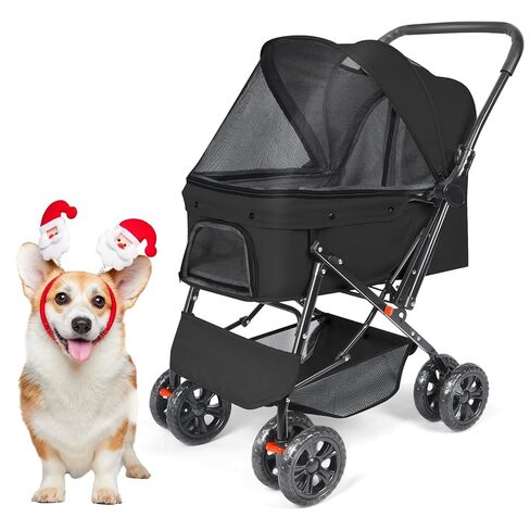 Wedyvko Dog Stroller, Pet Stroller for Medium Dogs Cats, with Dog Poop Bags, Reversible Handlebar, Tethers, Storage Basket and Pouch (Dark Gray) in Kuwait