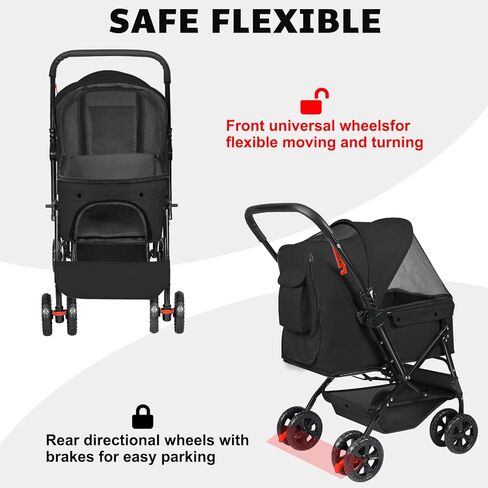 Wedyvko Dog Stroller, Pet Stroller for Medium Dogs Cats, with Dog Poop Bags, Reversible Handlebar, Tethers, Storage Basket and Pouch (Dark Gray) in Kuwait