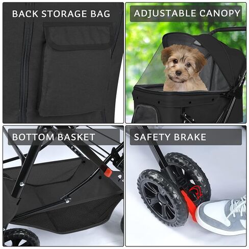 Wedyvko Dog Stroller, Pet Stroller for Medium Dogs Cats, with Dog Poop Bags, Reversible Handlebar, Tethers, Storage Basket and Pouch (Dark Gray) in Kuwait