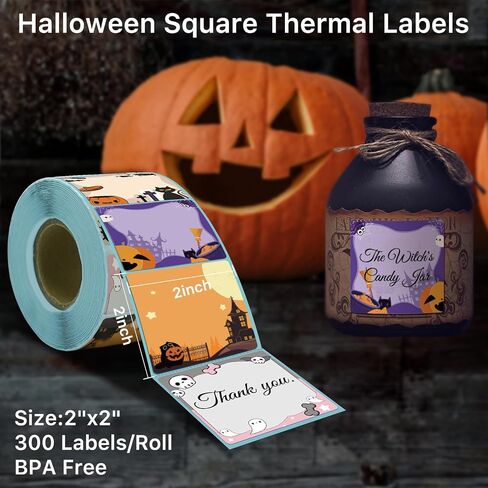 iEager Halloween 2 Inch Square Thermal Labels, Self-Adhesive Direct Thermal Label Stickers for Halloween Gifts, Home Decor, Name Tags, 300 Labels/Roll in Kuwait