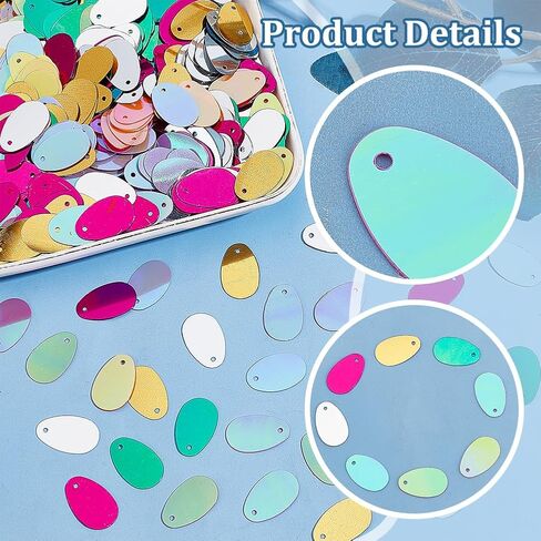 PH PandaHall 1200pcs 8 Colors Large Sequins Pendants Oval Egg-Shaped Sequins 19x12mm Egg Sequin Loose Sequins and Spangles for Embroidery Applique Knitting Arts Crafts and Embellishment in Saudi Arabia