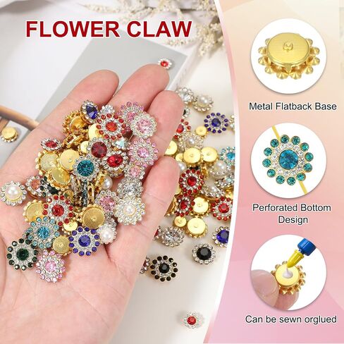 Patikil 100 pcs لؤلؤة خياطة على بلورات أحجار الراين 8 ملم 10 مم 12 مم 14 ملم ، 3 طبقات خياطة زهرة المخلب أحجار راين الأحجار الكريمة القاعدة للمعاد in Saudi Arabia