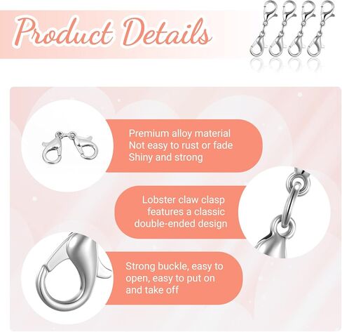 6 Pcs Double Lobster Clasp Extender, Stainless Steel Lobster Claw Clasp, Silver Lobsters Claw Clasps, Double Claws Connector, Double-Opening Jewelry Clasps, for DIY Jewelry Bracelet Necklace Making in Kuwait