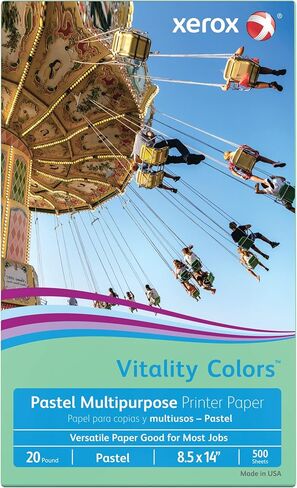 Xerox® Vitality Colors™ Multi-Use Printer & Copy Paper, 1 Ream, Green, Legal (8.5" x 14"), 500 Sheets Per Ream, 20 Lb, 30% Recycled in Saudi Arabia