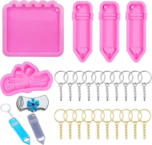 yayatty 25 PCS قوالب راتنجات السيليكون مجموعة مفاتيح مفاتيح ، وراتينات قلم رصاص الراتنجات السيليكون وشكل دفتر صغير شكل الإبوكسي مع حلقات رئيسية لمجوهرات مفاتيح DIY صنع الحرف اليدوية الفن in Saudi Arabia