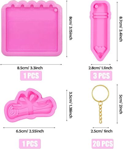 yayatty 25 PCS قوالب راتنجات السيليكون مجموعة مفاتيح مفاتيح ، وراتينات قلم رصاص الراتنجات السيليكون وشكل دفتر صغير شكل الإبوكسي مع حلقات رئيسية لمجوهرات مفاتيح DIY صنع الحرف اليدوية الفن in Saudi Arabia