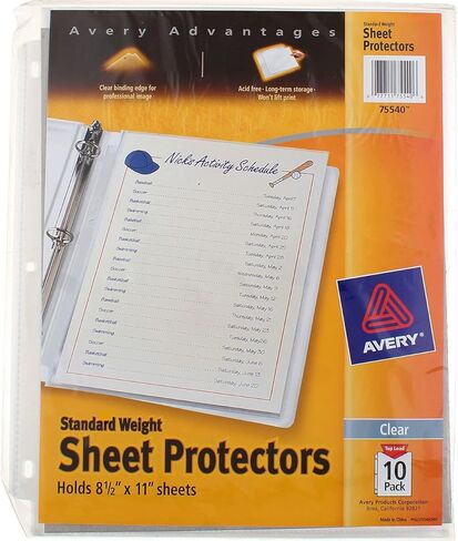 Sheet Protectors, 3-Hole, Top-Load, 8-1/2"x11", 10 per Pack, Clear [Set of 3] in Saudi Arabia