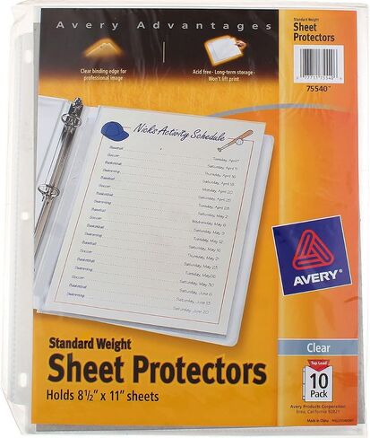 Sheet Protectors, 3-Hole, Top-Load, 8-1/2"x11", 10 per Pack, Clear [Set of 3] in Saudi Arabia