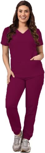 Green Town Scrubs for Women Scrub Set - Jogger Pant and V-Neck Top, 6 Pockets, Easy Care Uniforms-Navy/Indigo-Small Tall in Saudi Arabia