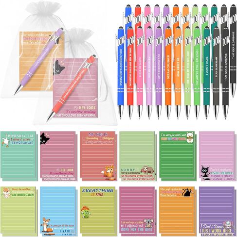 12 Sets Sarcastic Sticky Notes with Funny Ballpoint Pens 4x3 Inches Funny Self Adhesive Notepads Novelty Memo Note Pads with Sayings Pens for Coworker Employee Appreciation Gifts Office Supplies in Kuwait