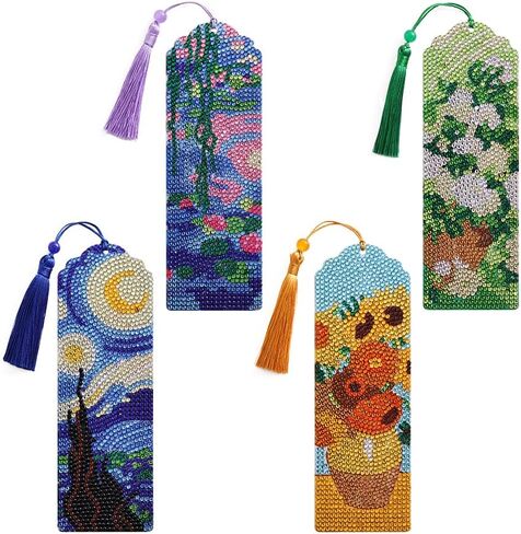 icceemeee 4 pcs Oil Painting Themes Diamond Painting Bookmarks, DIY Diamond Art Kits for Adults, Book Corner - Protecting Bookmark Craft Supplies Kits for Book Lovers (Oil Painting) in Kuwait