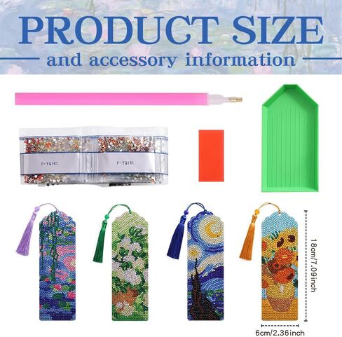 icceemeee 4 pcs Oil Painting Themes Diamond Painting Bookmarks, DIY Diamond Art Kits for Adults, Book Corner - Protecting Bookmark Craft Supplies Kits for Book Lovers (Oil Painting) in Kuwait