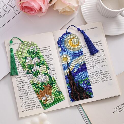 icceemeee 4 pcs Oil Painting Themes Diamond Painting Bookmarks, DIY Diamond Art Kits for Adults, Book Corner - Protecting Bookmark Craft Supplies Kits for Book Lovers (Oil Painting) in Kuwait