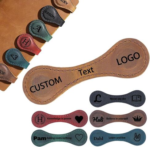 Personalized Leather Magnetic Bookmarks Custom Engraved Vintage Bookmark Name Initials Text Book Marker Clips Customized Gifts for Readers Kids Book Lover Teacher Classmate (1pcs) in Saudi Arabia