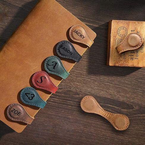 Personalized Leather Magnetic Bookmarks Custom Engraved Vintage Bookmark Name Initials Text Book Marker Clips Customized Gifts for Readers Kids Book Lover Teacher Classmate (1pcs) in Saudi Arabia