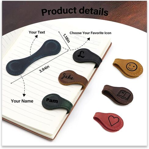 Personalized Leather Magnetic Bookmarks Custom Engraved Vintage Bookmark Name Initials Text Book Marker Clips Customized Gifts for Readers Kids Book Lover Teacher Classmate (1pcs) in Saudi Arabia