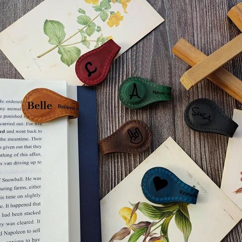 Personalized Leather Magnetic Bookmarks Custom Engraved Vintage Bookmark Name Initials Text Book Marker Clips Customized Gifts for Readers Kids Book Lover Teacher Classmate (1pcs) in Saudi Arabia