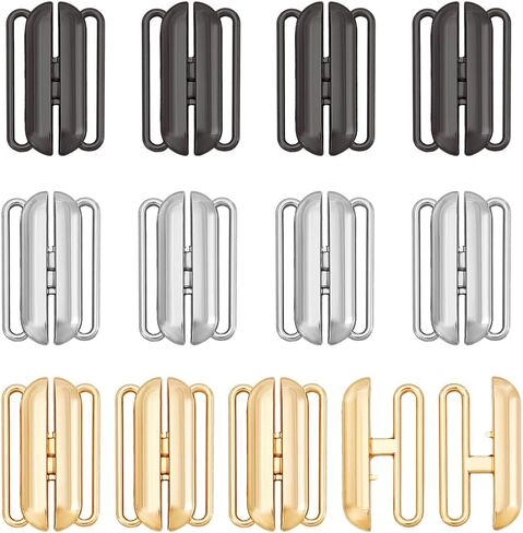 PH PandaHall 12pcs 1.2 inch Front Closing Bikini Clasps Bathing Suit Clasp Bra Hooks Front Closure Bikini Buckles for Swinsuit Garment Bra Hooks Replacement, Silver/Golden/Black in Saudi Arabia