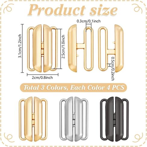 PH PandaHall 12pcs 1.2 inch Front Closing Bikini Clasps Bathing Suit Clasp Bra Hooks Front Closure Bikini Buckles for Swinsuit Garment Bra Hooks Replacement, Silver/Golden/Black in Saudi Arabia