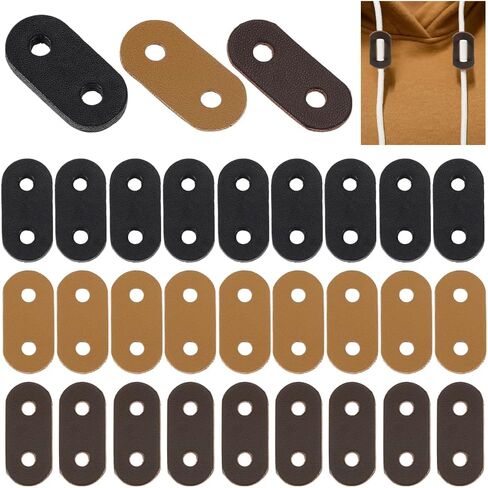 PH PandaHall 30pcs Oval Leather Slider Buckle Two Hole Cord Locks, 3 Colors Leather Toggle Stoppers Drawstring End Stoppers for Casual Jacket Hoodie Garments Pants Coats Backpack, 33~34mm in Saudi Arabia