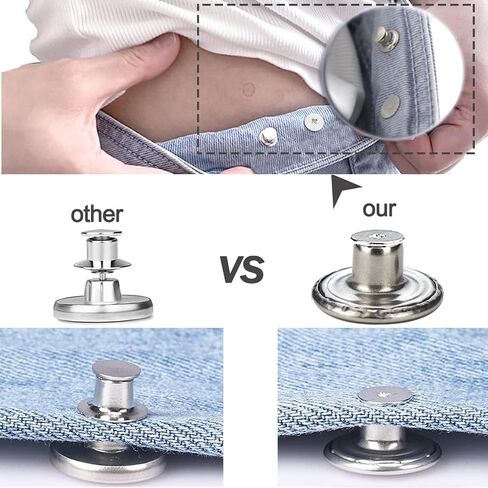 6pcs Sliver Buttons pins for Loose Jeans, 17 mm No-Sew Nailess Removable Metal Jeans Buttons Replacement, Adjustable Metal Pants Button Tightener,Repair Combo Thread Rivets and Screwdrivers in Saudi Arabia